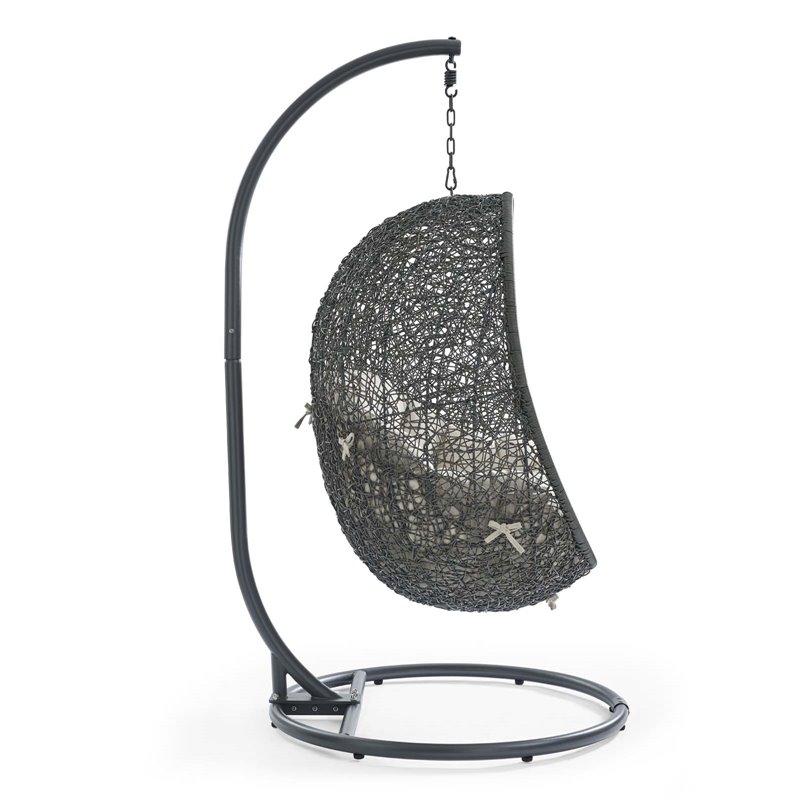 Pemberly Row Modern Metal/Rattan Outdoor Hanging Chair in Gray/Beige