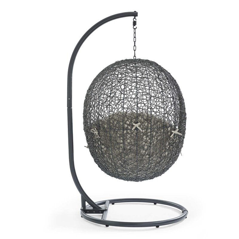 Pemberly Row Modern Metal/Rattan Outdoor Hanging Chair in Gray/Beige