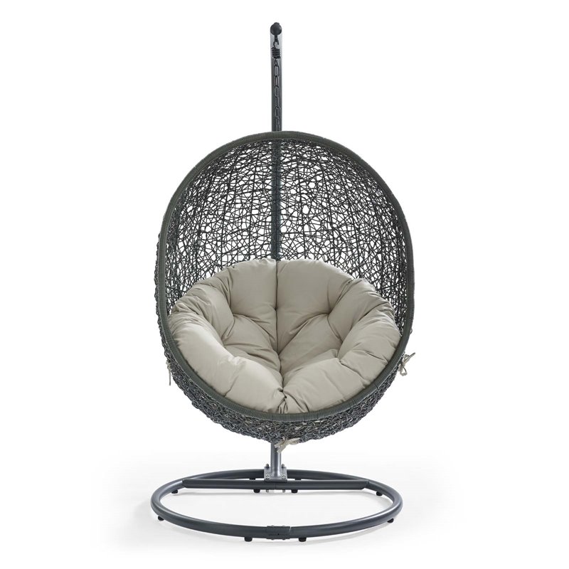 Pemberly Row Modern Metal/Rattan Outdoor Hanging Chair in Gray/Beige