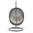 Pemberly Row Modern Metal/Rattan Outdoor Hanging Chair in Gray/Beige