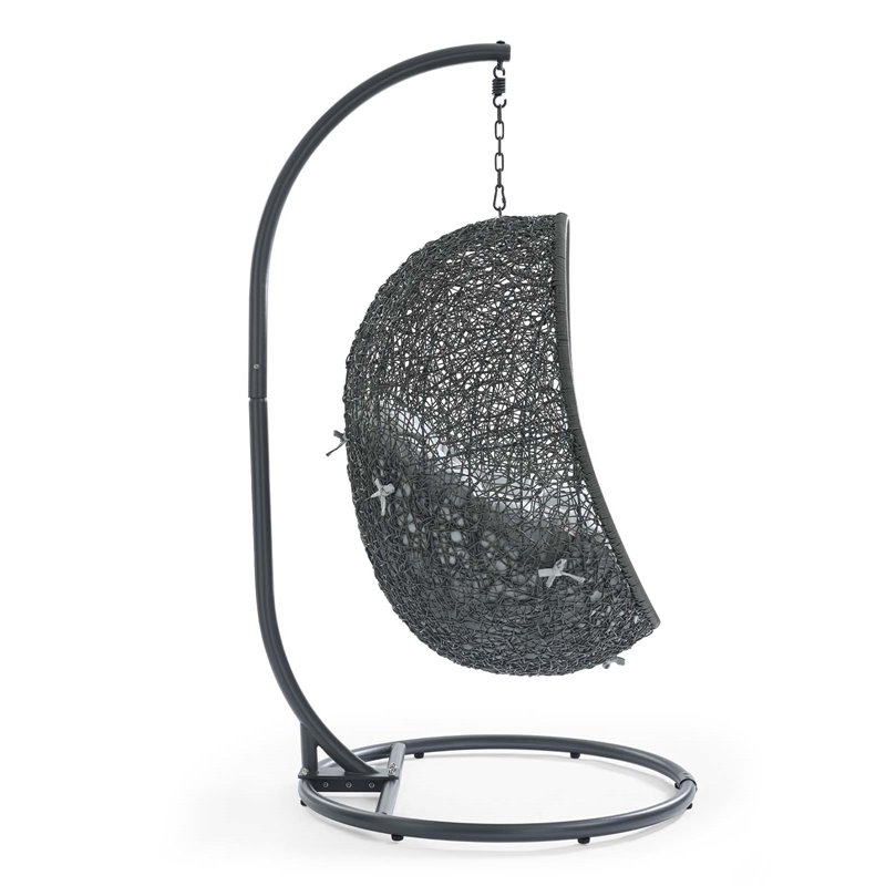 Pemberly Row Modern Metal/Rattan Outdoor Hanging Chair in Gray