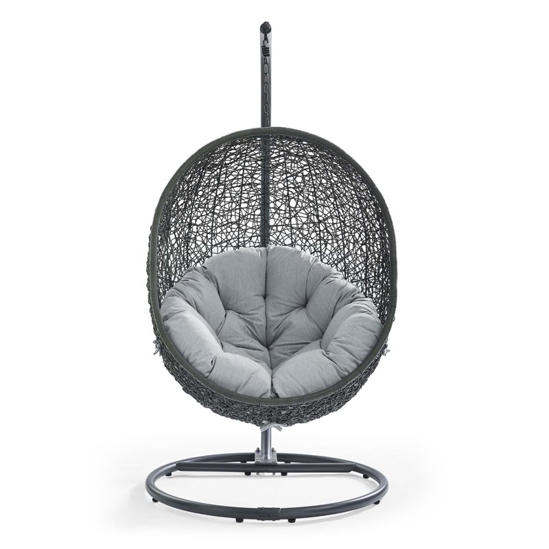 Pemberly Row Modern Metal/Rattan Outdoor Hanging Chair in Gray