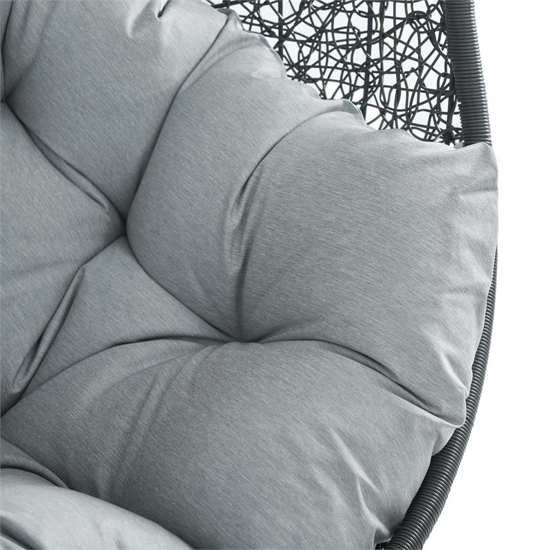 Pemberly Row Modern Metal/Rattan Outdoor Hanging Chair in Gray