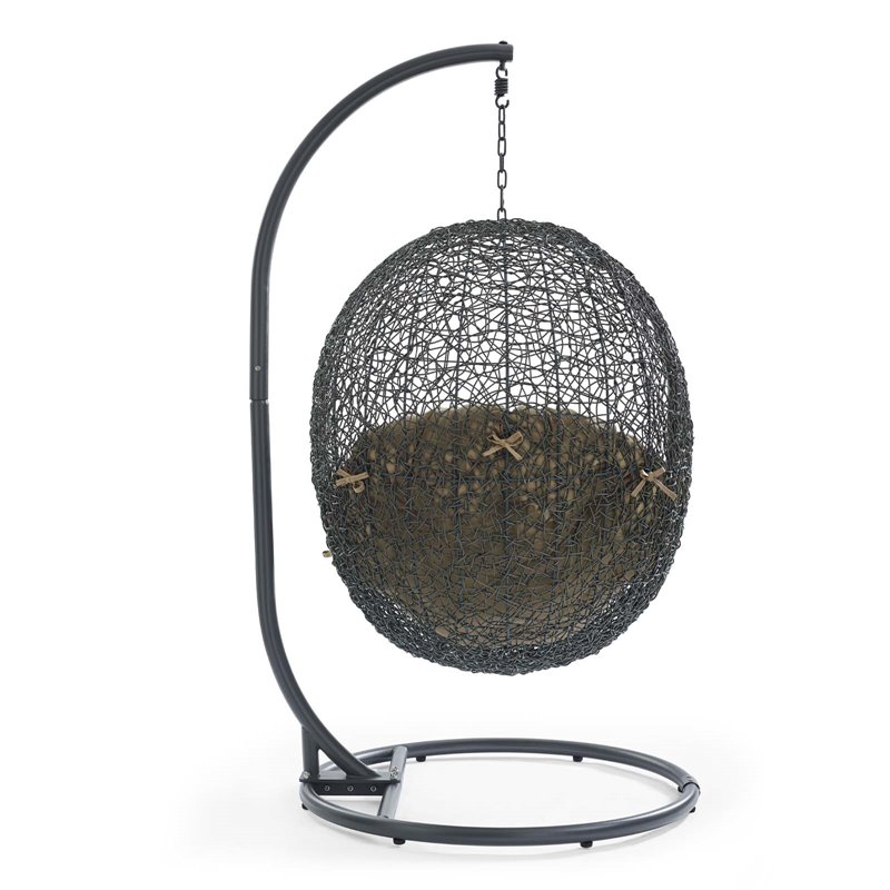 Pemberly Row Modern Metal/Rattan Outdoor Hanging Chair in Gray/Mocha