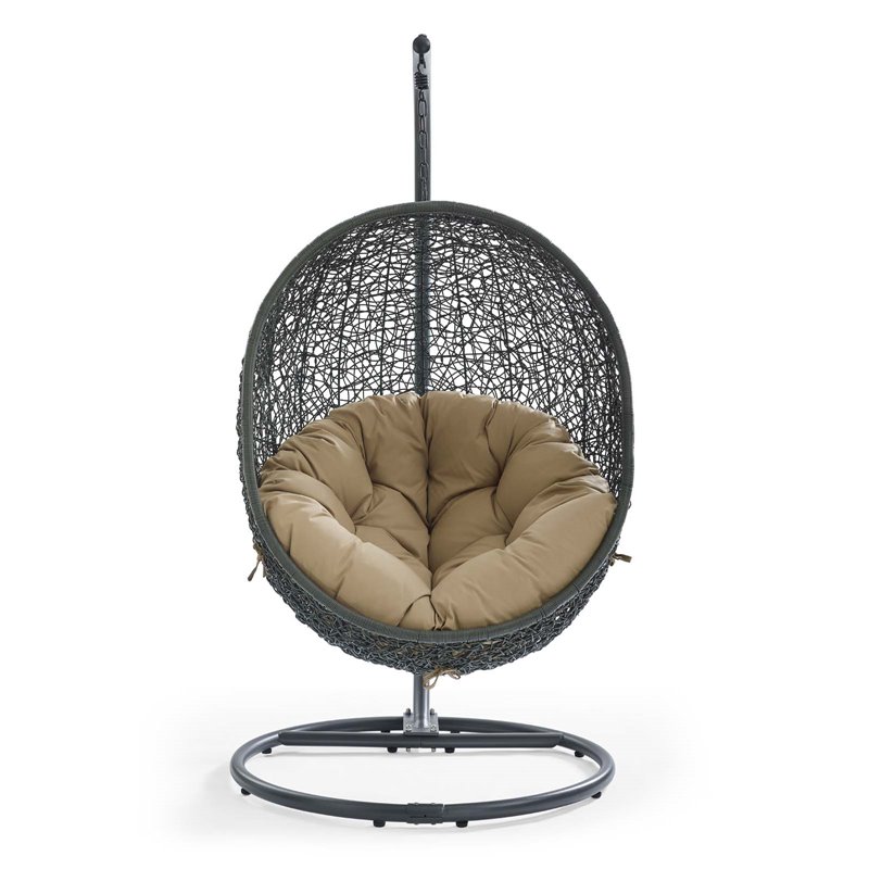 Pemberly Row Modern Metal/Rattan Outdoor Hanging Chair in Gray/Mocha