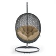 Pemberly Row Modern Metal/Rattan Outdoor Hanging Chair in Gray/Mocha