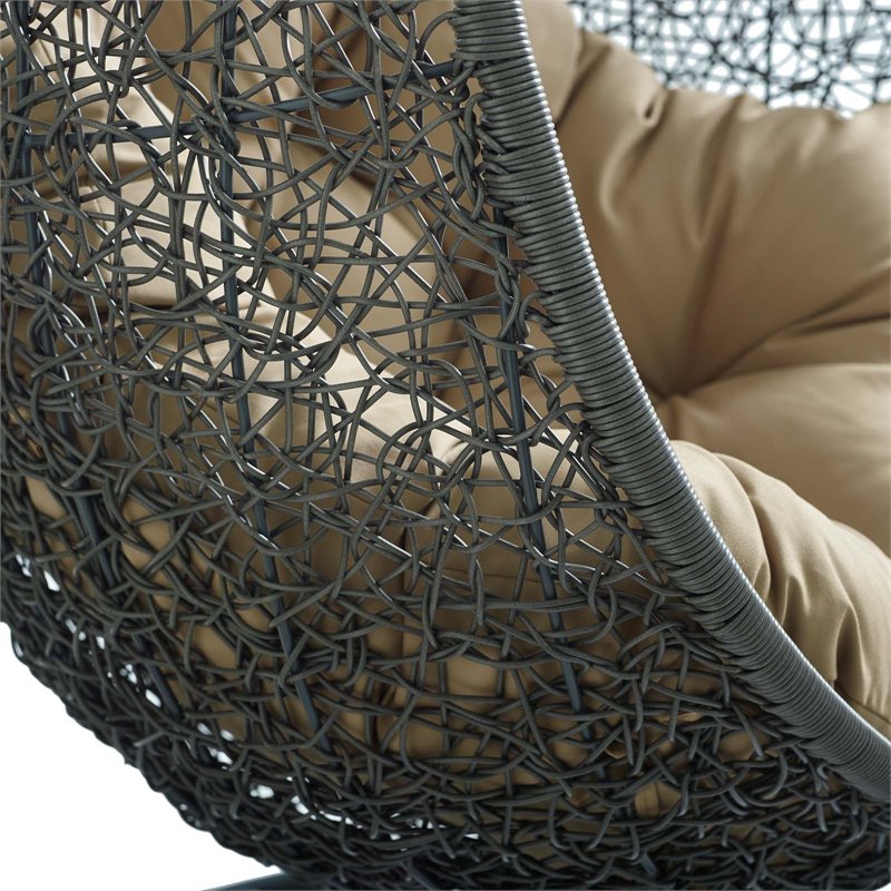 Pemberly Row Modern Metal/Rattan Outdoor Hanging Chair in Gray/Mocha