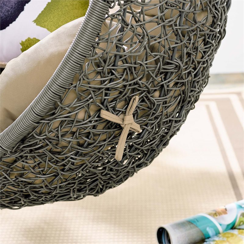 Pemberly Row Modern Metal/Rattan Outdoor Hanging Chair in Gray/Mocha
