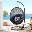 Pemberly Row Modern Metal/Rattan Outdoor Hanging Chair in Gray/Navy