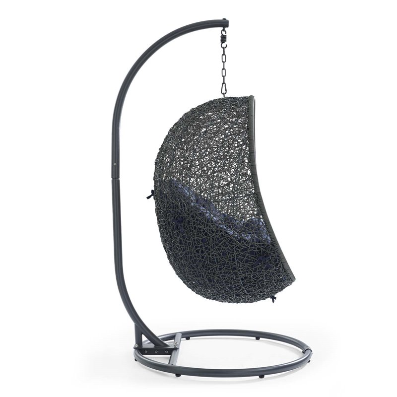 Pemberly Row Modern Metal/Rattan Outdoor Hanging Chair in Gray/Navy