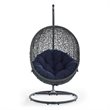 Pemberly Row Modern Metal/Rattan Outdoor Hanging Chair in Gray/Navy