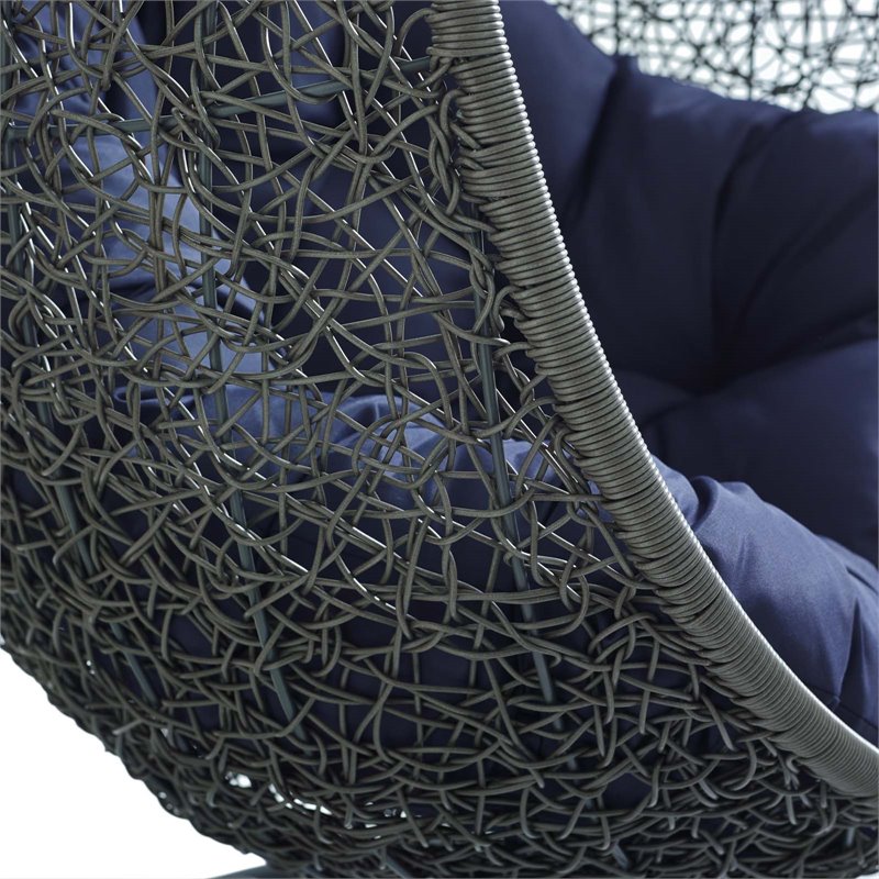 Pemberly Row Modern Metal/Rattan Outdoor Hanging Chair in Gray/Navy