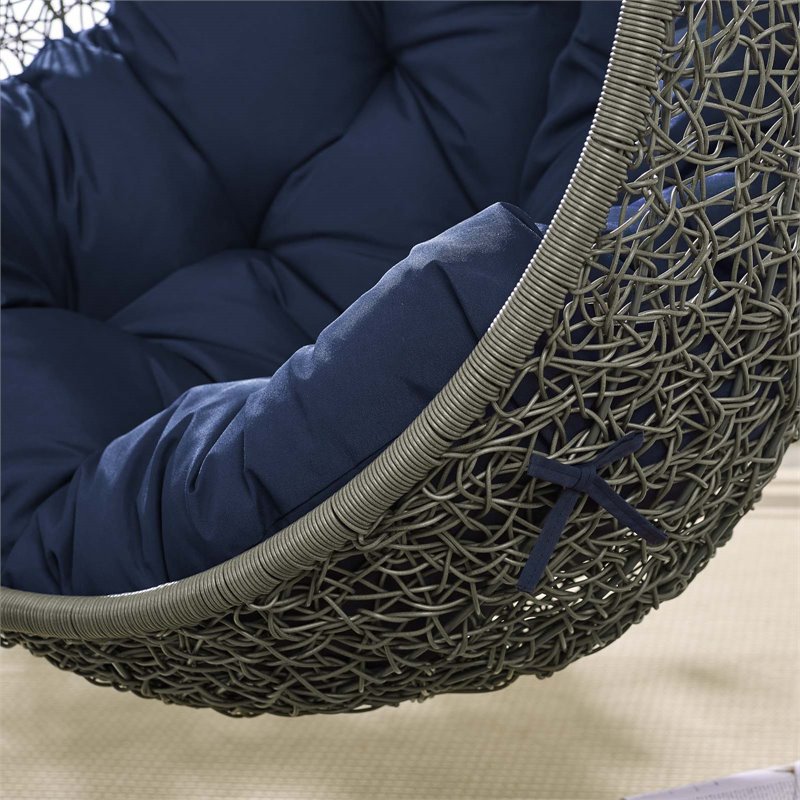 Pemberly Row Modern Metal/Rattan Outdoor Hanging Chair in Gray/Navy