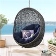 Pemberly Row Modern Metal/Rattan Outdoor Hanging Chair in Gray/Navy