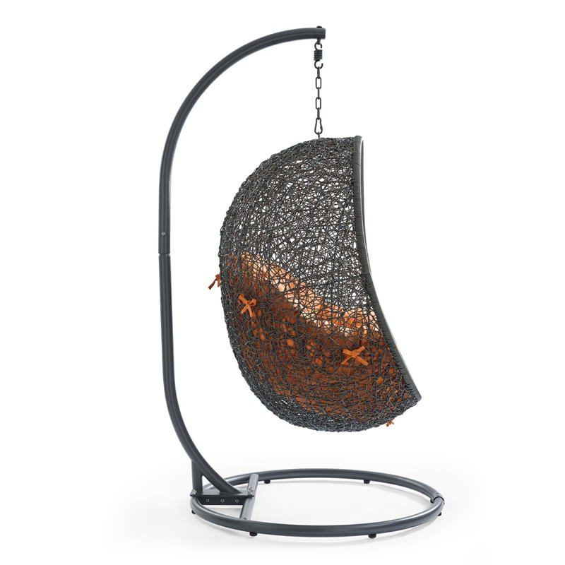 Pemberly Row Modern Metal/Rattan Outdoor Hanging Chair in Gray/Orange
