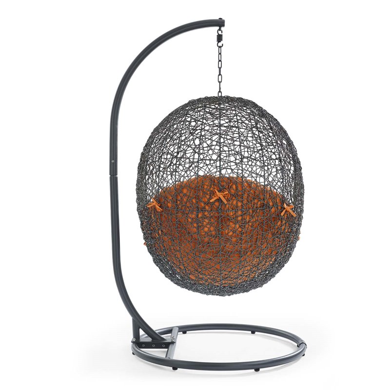 Pemberly Row Modern Metal/Rattan Outdoor Hanging Chair in Gray/Orange
