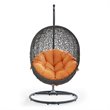 Pemberly Row Modern Metal/Rattan Outdoor Hanging Chair in Gray/Orange