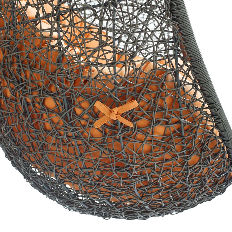 Pemberly Row Modern Metal/Rattan Outdoor Hanging Chair in Gray/Orange