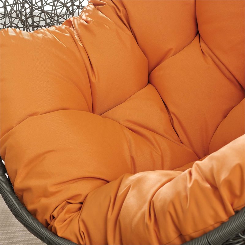Pemberly Row Modern Metal/Rattan Outdoor Hanging Chair in Gray/Orange