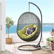 Pemberly Row Modern Metal/Rattan Outdoor Hanging Chair in Gray/Peridot