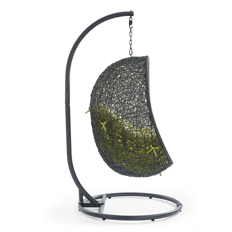 Pemberly Row Modern Metal/Rattan Outdoor Hanging Chair in Gray/Peridot