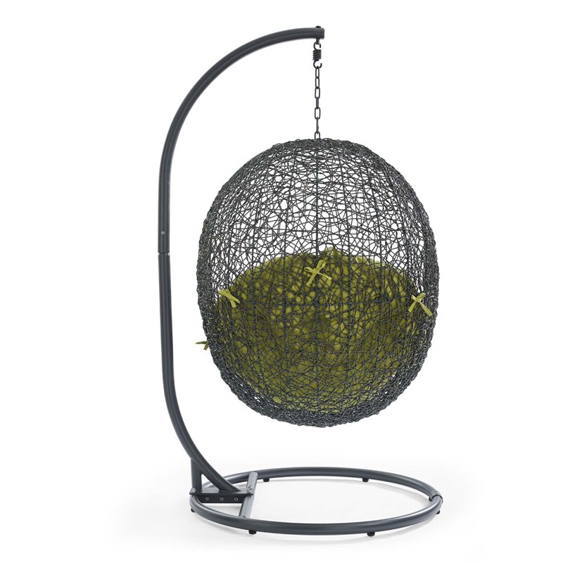 Pemberly Row Modern Metal/Rattan Outdoor Hanging Chair in Gray/Peridot