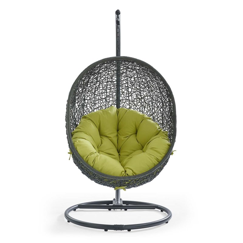 Pemberly Row Modern Metal/Rattan Outdoor Hanging Chair in Gray/Peridot