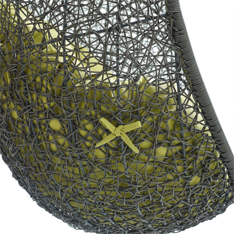 Pemberly Row Modern Metal/Rattan Outdoor Hanging Chair in Gray/Peridot