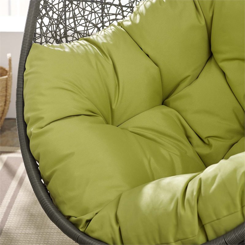 Pemberly Row Modern Metal/Rattan Outdoor Hanging Chair in Gray/Peridot
