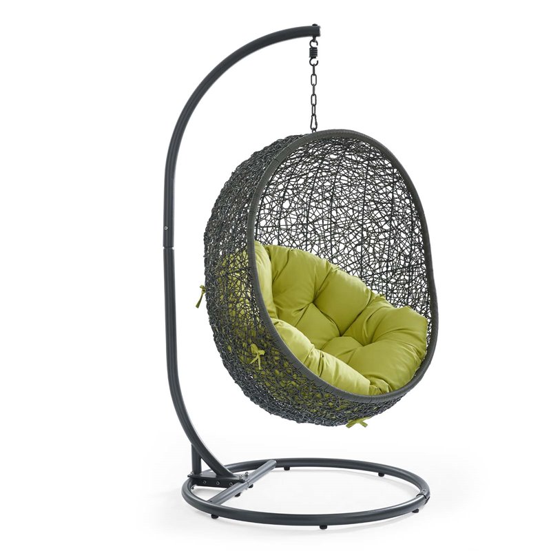 Pemberly Row Modern Metal/Rattan Outdoor Hanging Chair in Gray/Peridot