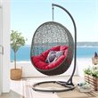 Pemberly Row Modern Metal/Rattan Outdoor Hanging Chair in Gray/Red