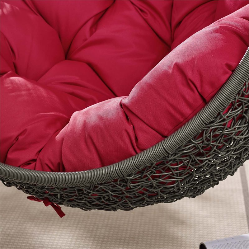 Pemberly Row Modern Metal/Rattan Outdoor Hanging Chair in Gray/Red