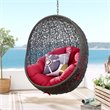 Pemberly Row Modern Metal/Rattan Outdoor Hanging Chair in Gray/Red