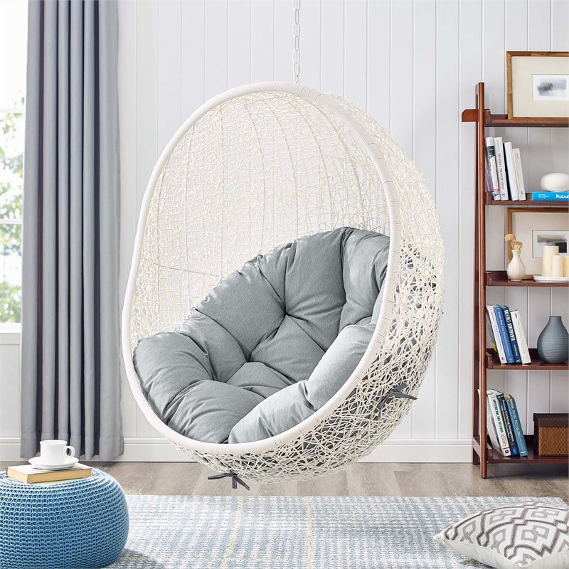 Pemberly Row Modern Metal Outdoor Swing Chair with Stand in White/Gray