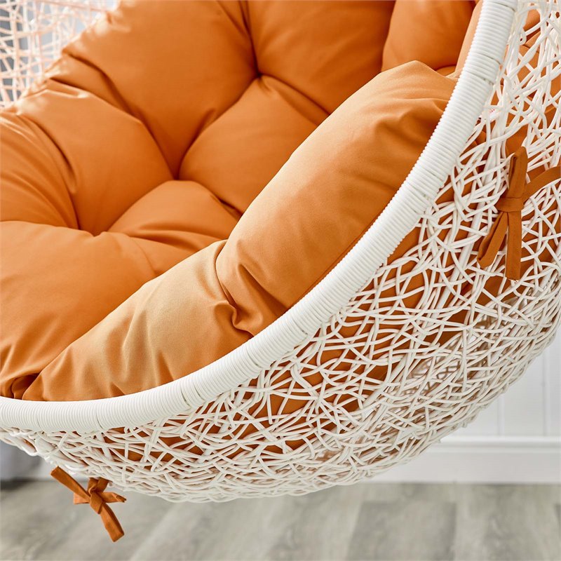 Pemberly Row Modern Metal Outdoor Swing Chair with Stand in White/Orange