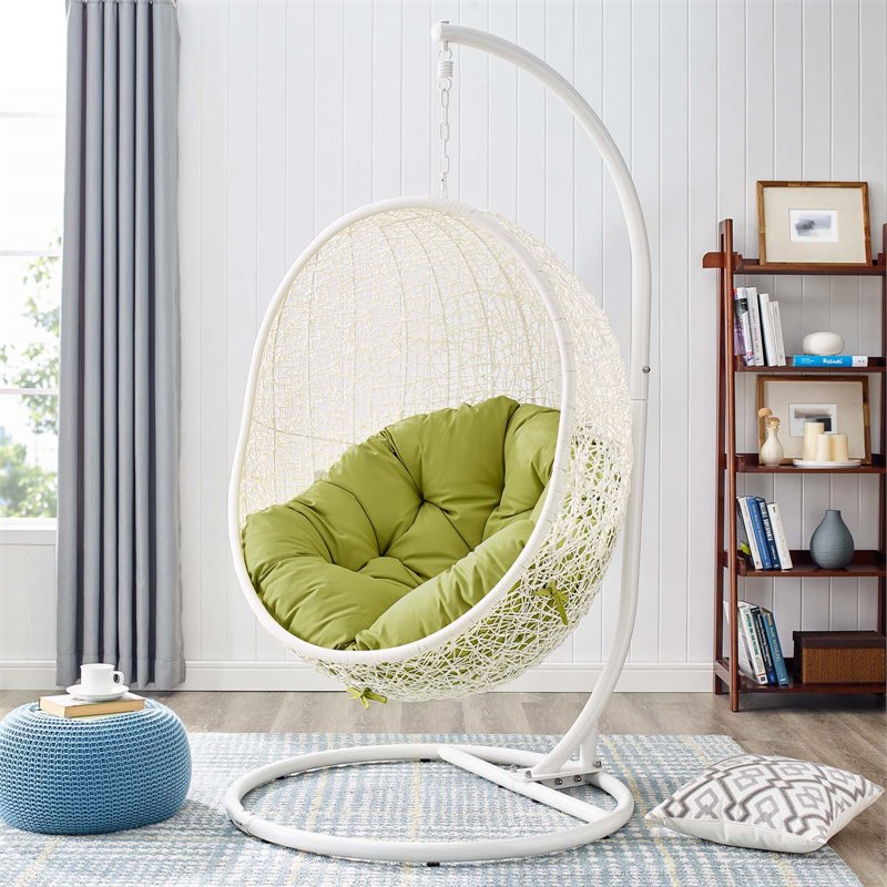 Pemberly Row Modern Metal Outdoor Swing Chair with Stand in White/Peridot