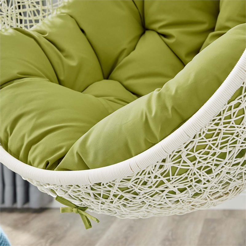 Pemberly Row Modern Metal Outdoor Swing Chair with Stand in White/Peridot
