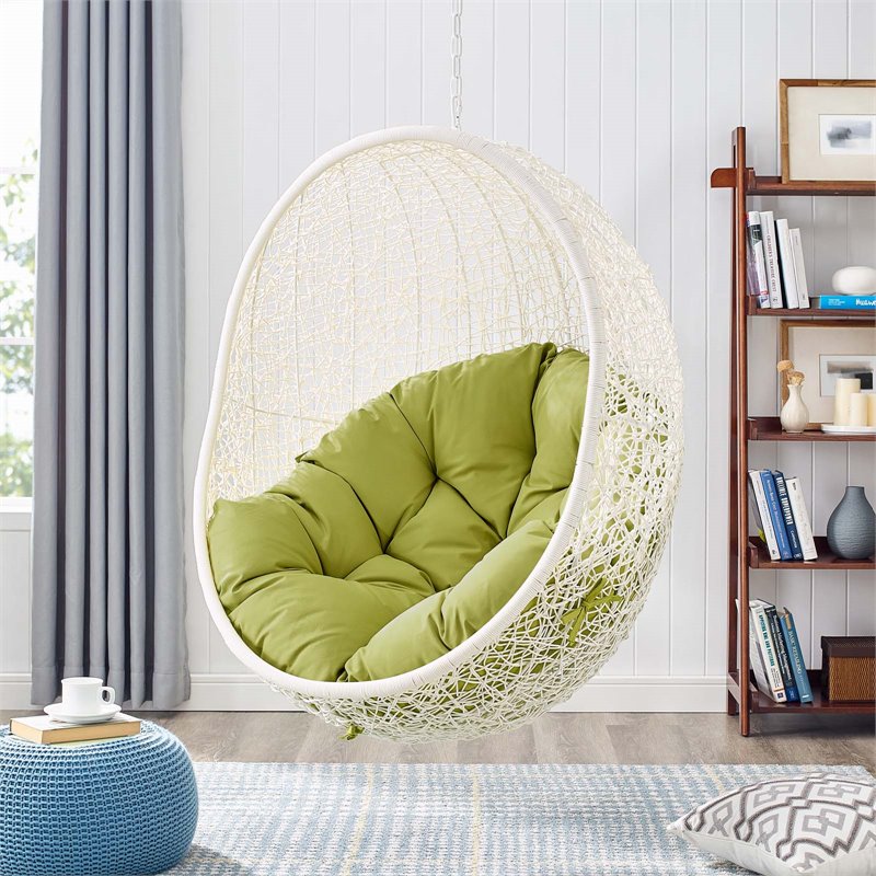 Pemberly Row Modern Metal Outdoor Swing Chair with Stand in White/Peridot