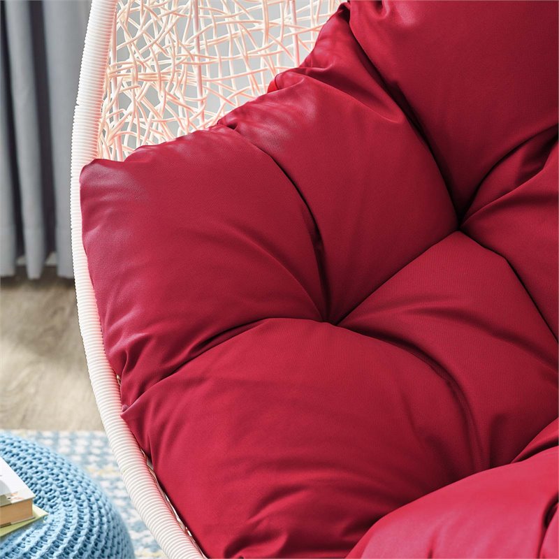 Pemberly Row Modern Metal Outdoor Swing Chair with Stand in White/Red