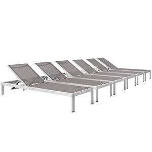 Pemberly Row Modern Aluminum Patio Chaise in Gray/Silver (Set of 6)