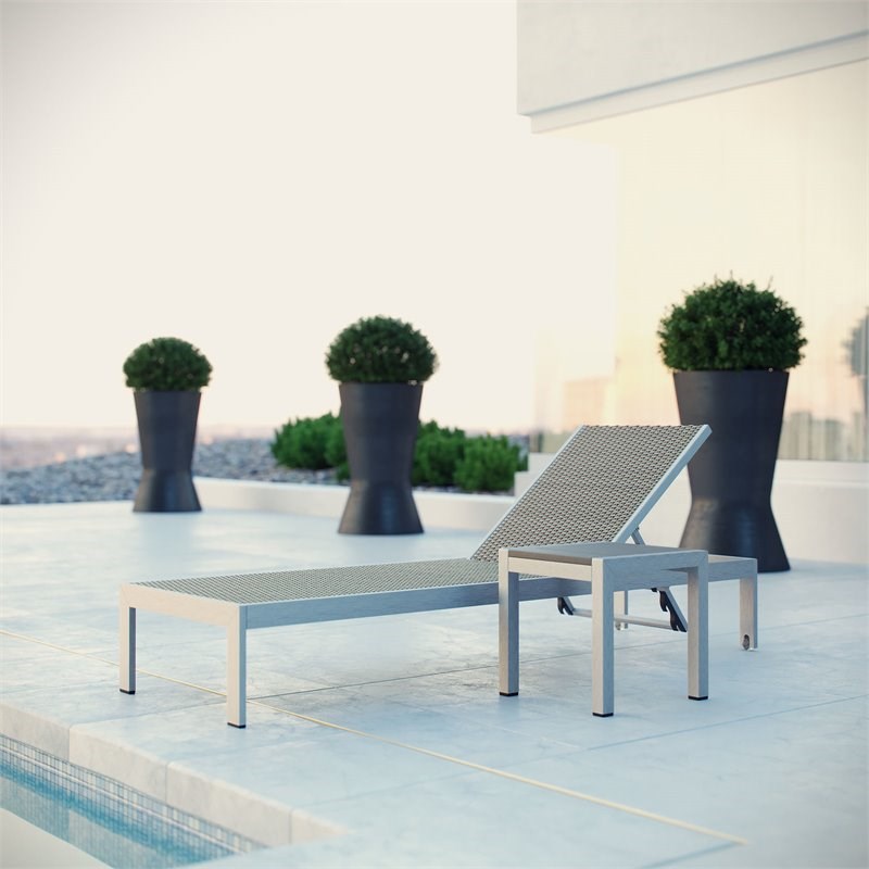 Pemberly Row 2-Piece Modern Aluminum Outdoor Set in Silver/Gray