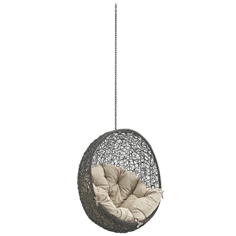 Pemberly Row Modern Metal Outdoor Swing Chair without Stand in Gray/Beige