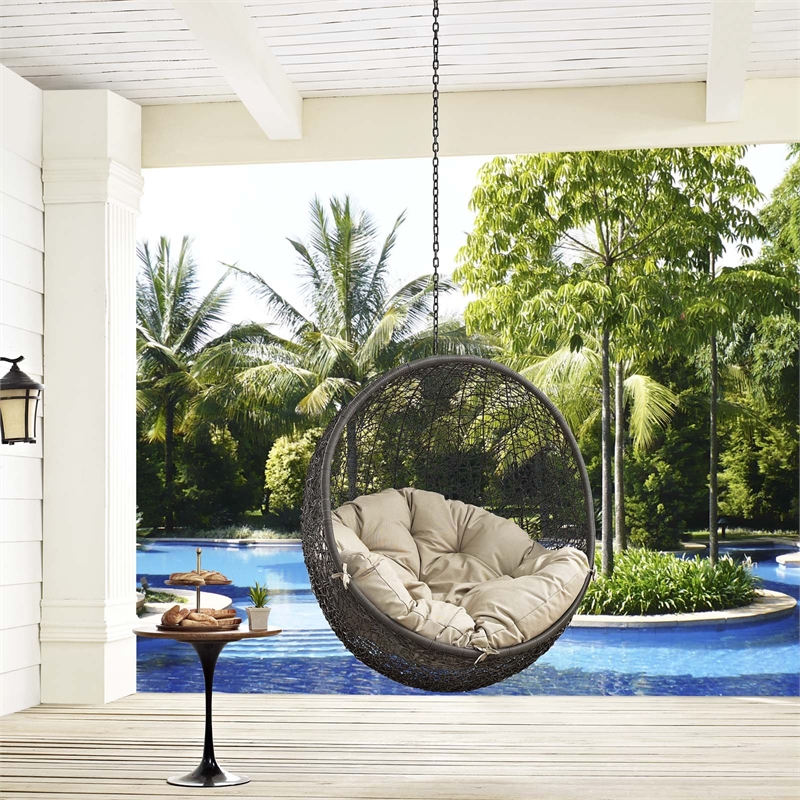 Pemberly Row Modern Metal Outdoor Swing Chair without Stand in Gray/Beige