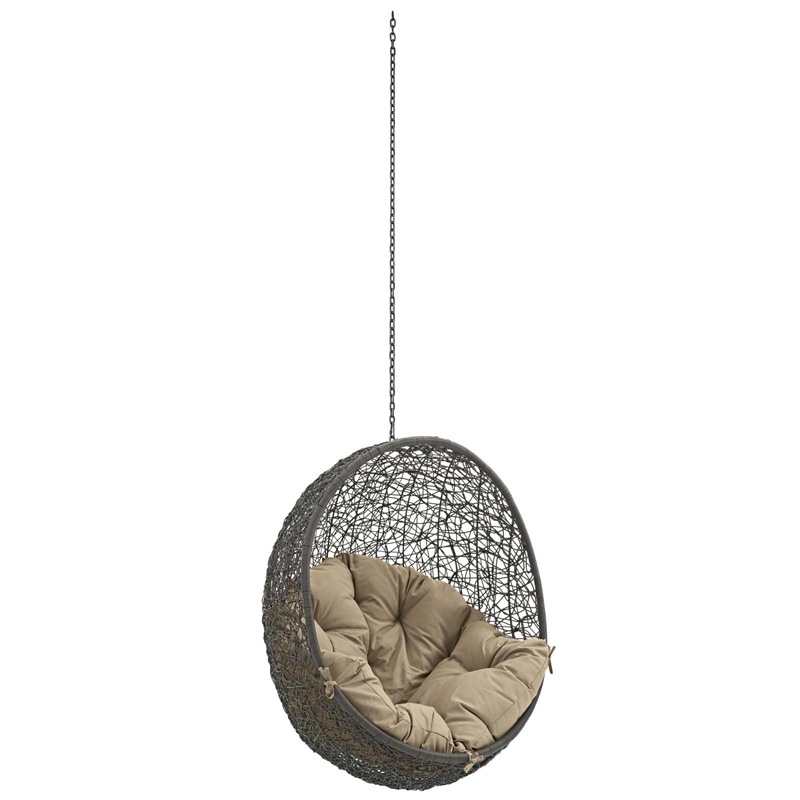 Pemberly Row Modern Metal Outdoor Swing Chair without Stand in Gray/Mocha