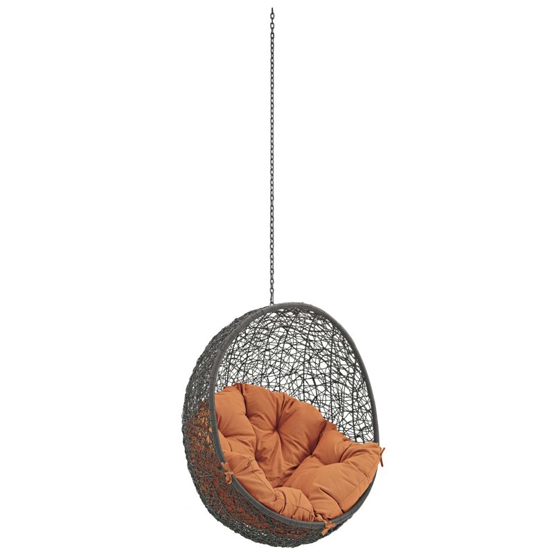 Pemberly Row Modern Metal Outdoor Swing Chair without Stand in Gray/Orange