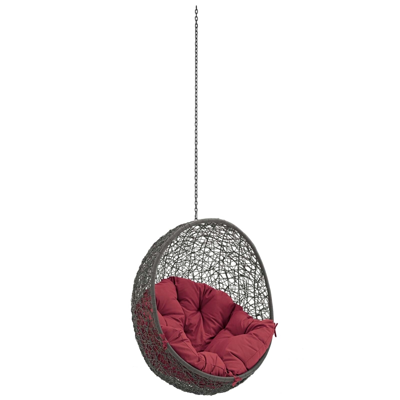 Pemberly Row Modern Metal Outdoor Swing Chair without Stand in Gray/Red