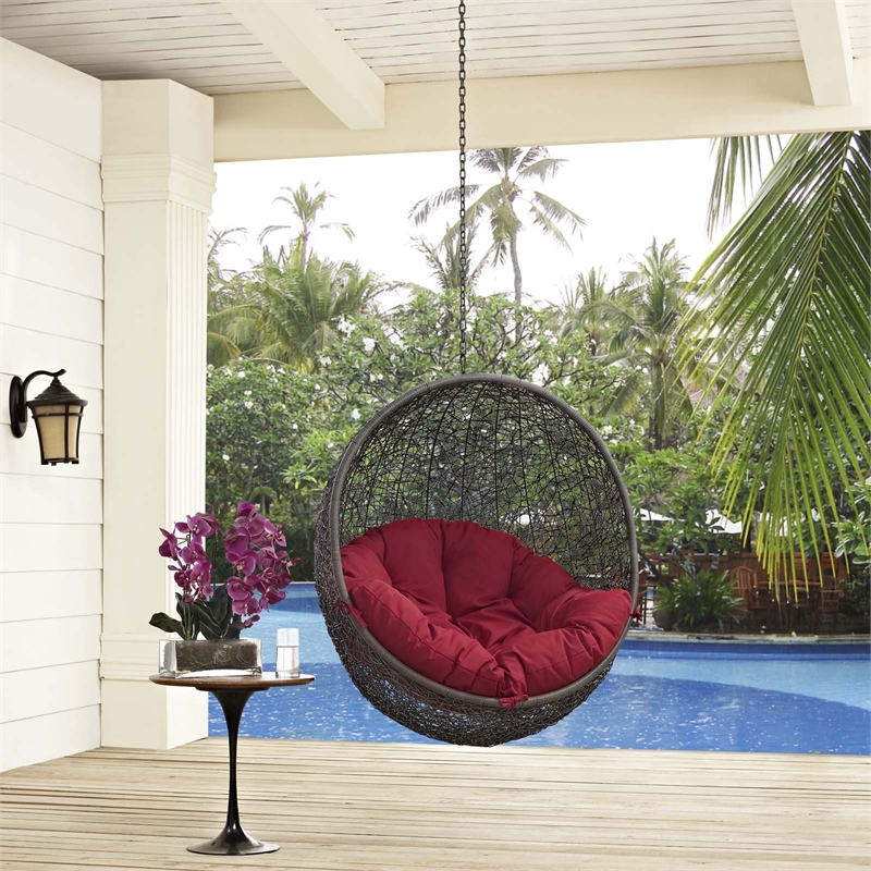 Pemberly Row Modern Metal Outdoor Swing Chair without Stand in Gray/Red