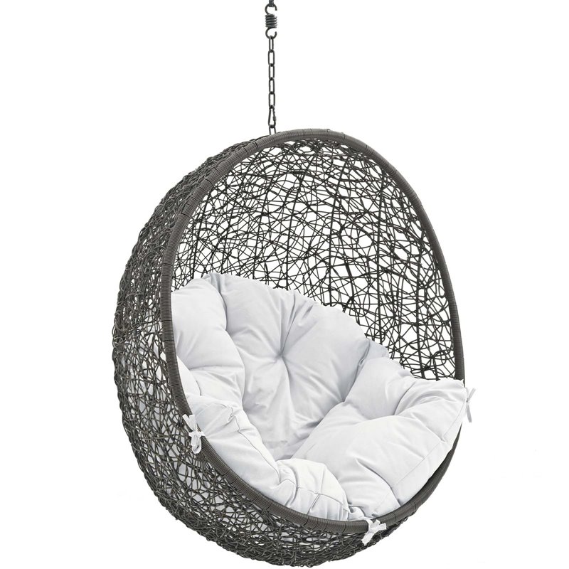 Pemberly Row Modern Metal Outdoor Swing Chair without Stand in Gray/White