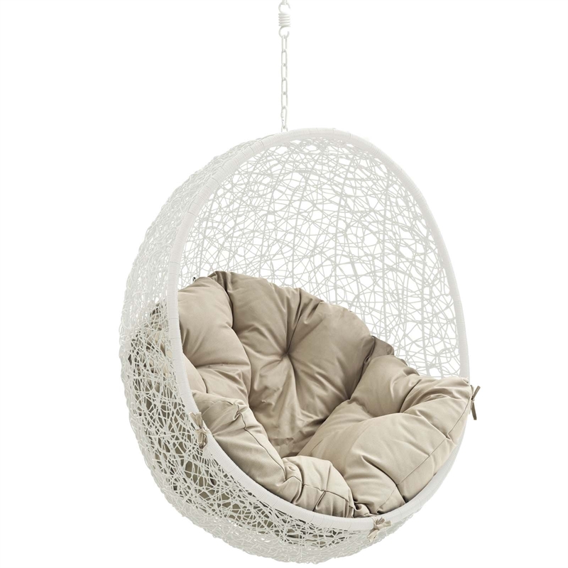 Pemberly Row Modern Metal Outdoor Swing Chair without Stand in White/Beige