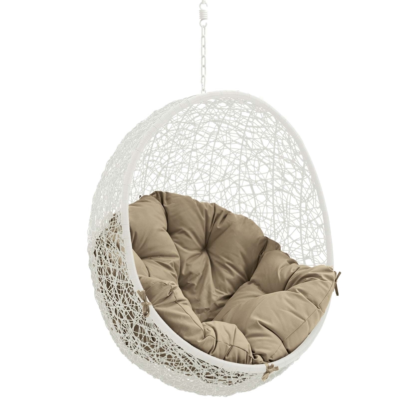 Pemberly Row Modern Metal Outdoor Swing Chair without Stand in White/Mocha